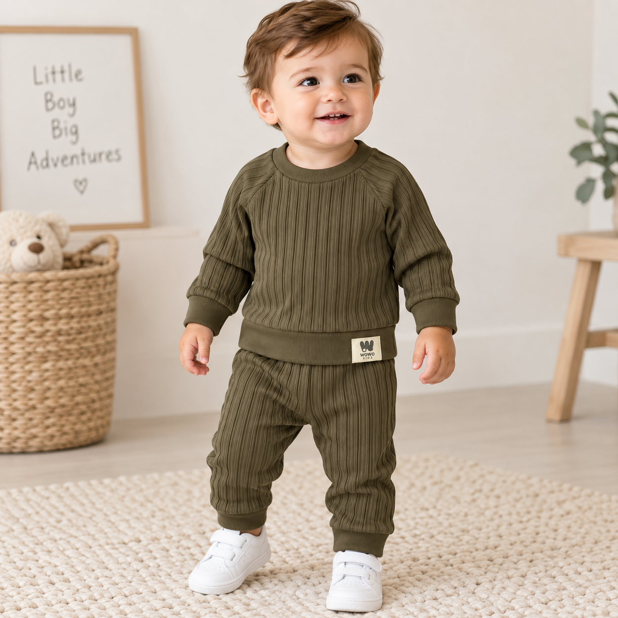 Baby Boy Olive Green Ribbed Outfit