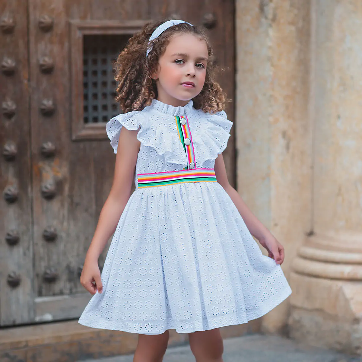 Girls White Cotton Ruffle Dress