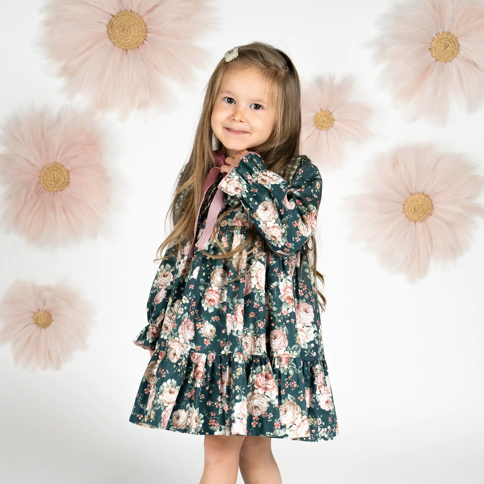 Baby Girl Green & Pink Floral Dress