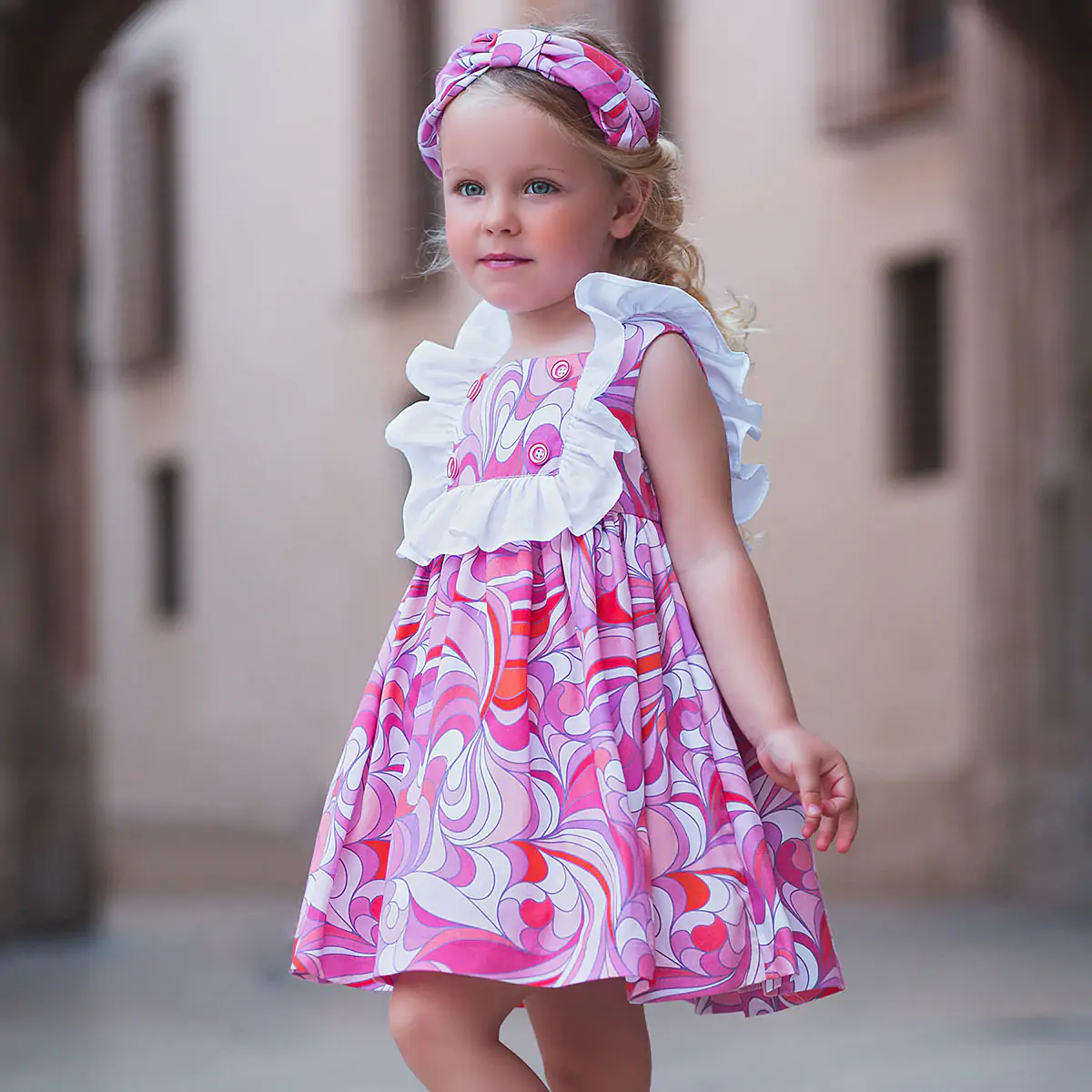 Girls Pink and Purple Ruffle Dress