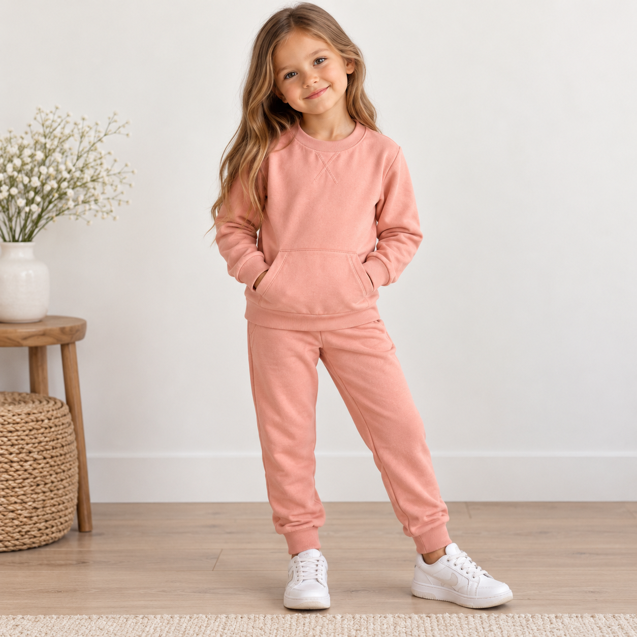 Girls Pink Cotton Tracksuit Set